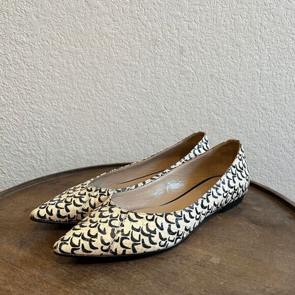 Barbara Bui White Black Animal Print Pointed Toe Ballet Flats Women's Size 36 6 - Picture 1 of 10